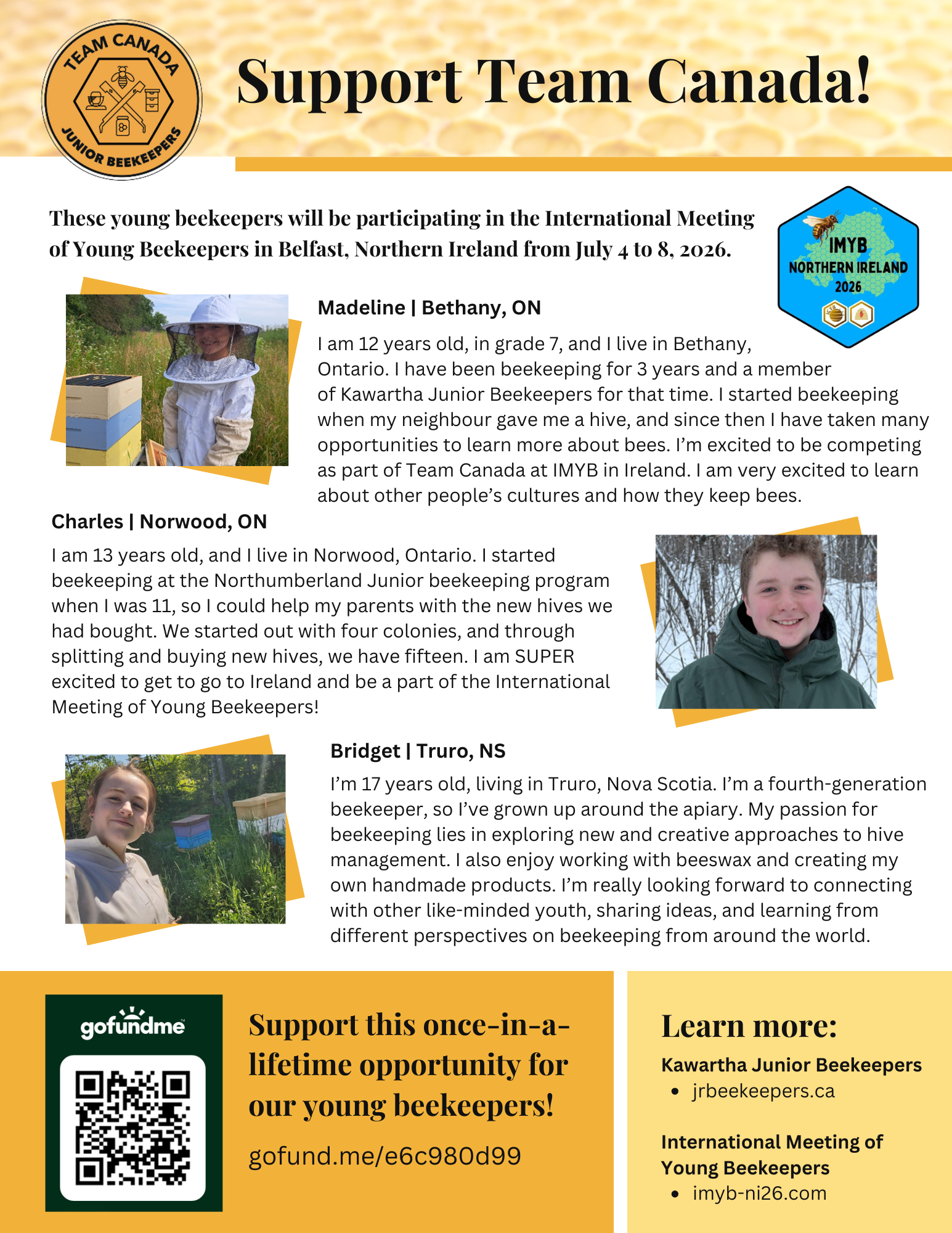 Support the young beekeepers heading to Belfast, Northern Ireland in July 2026 to participate in the International Meeting of Young Beekeepers.